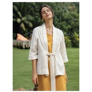 Lintico Linen Beige Belted Cardigan Jacket Sz 2XL Minimalist Coastal Boho Lounge